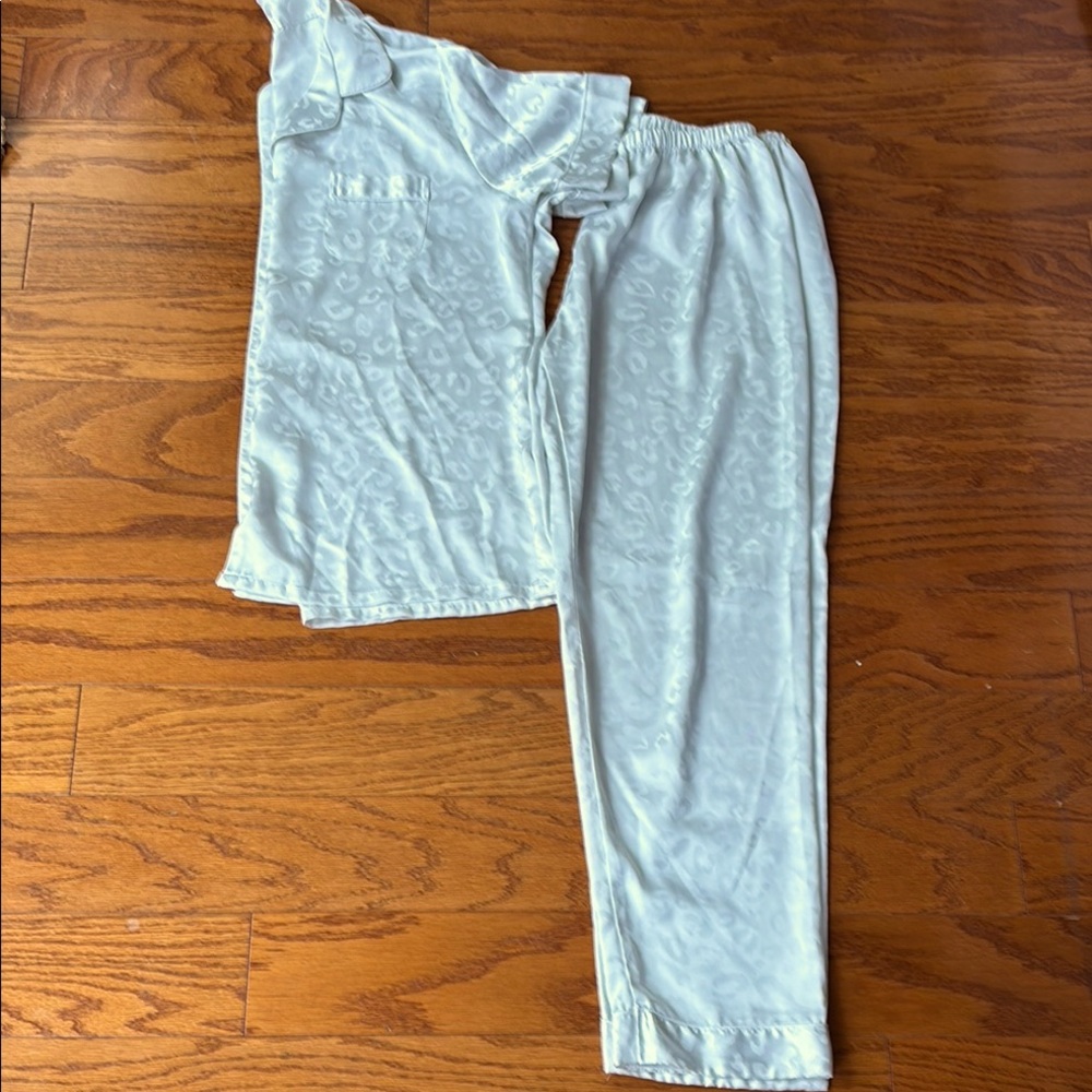 White Leopard Print Satin Pajama Set